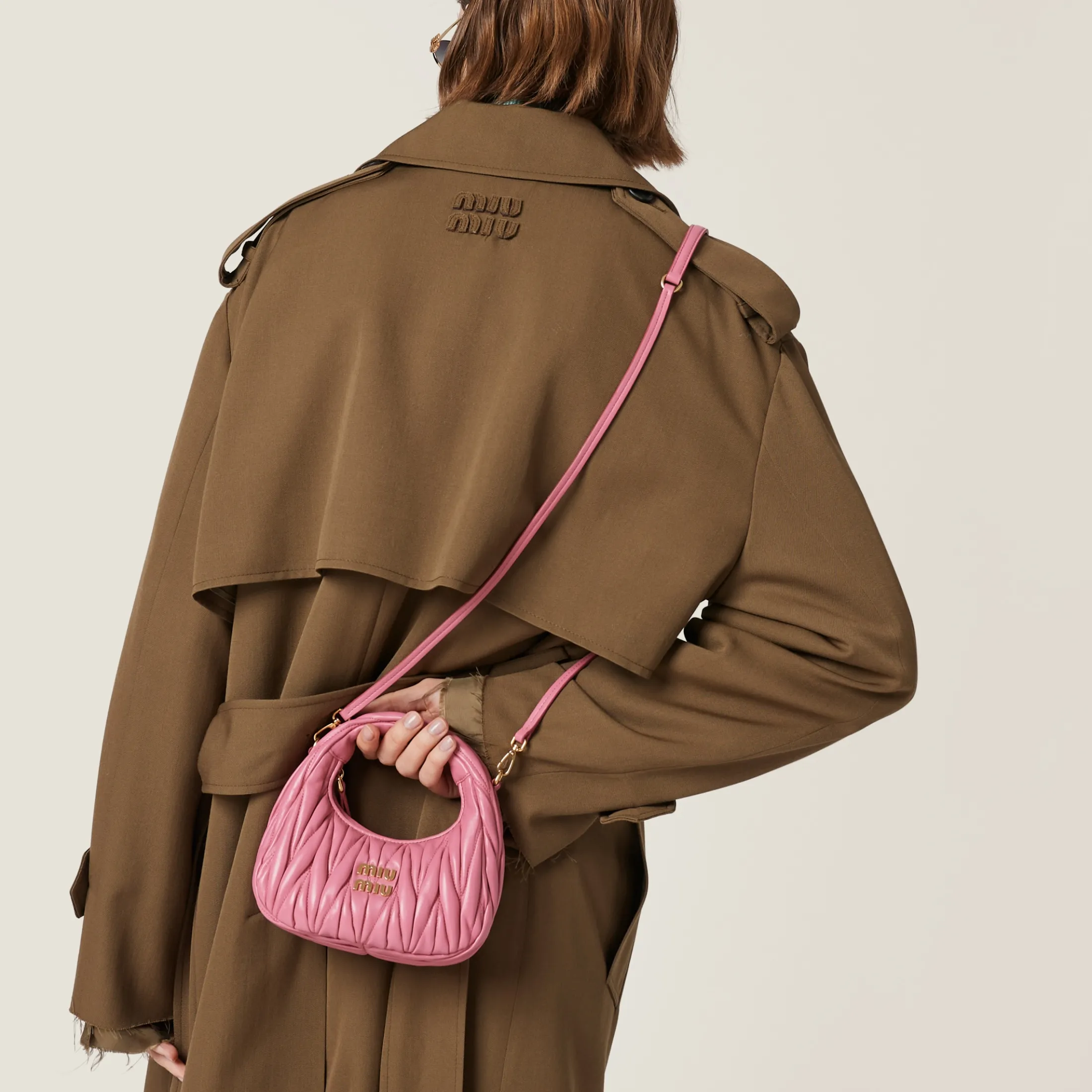 Begonia Pink Wander Matelassé Nappa Leather Hobo Mini-bag | Miu Miu