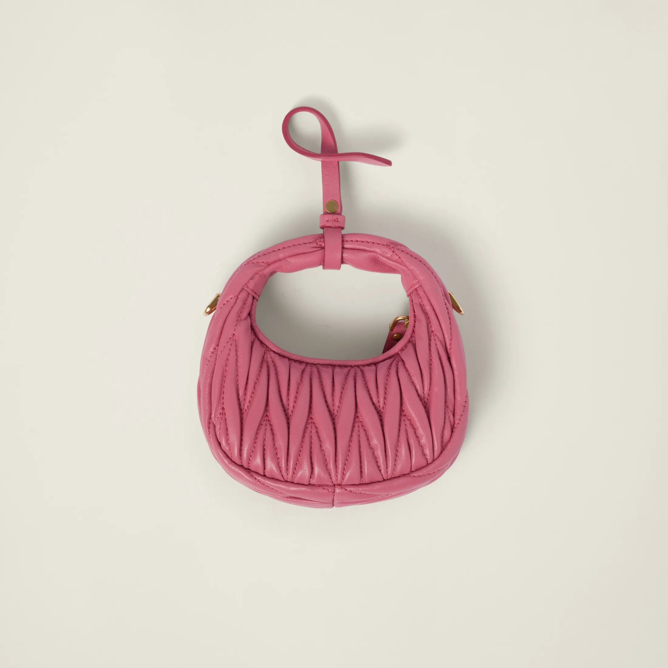 Begonia Pink Wander Matelassé Nappa Leather Micro Hobo Bag | Miu Miu