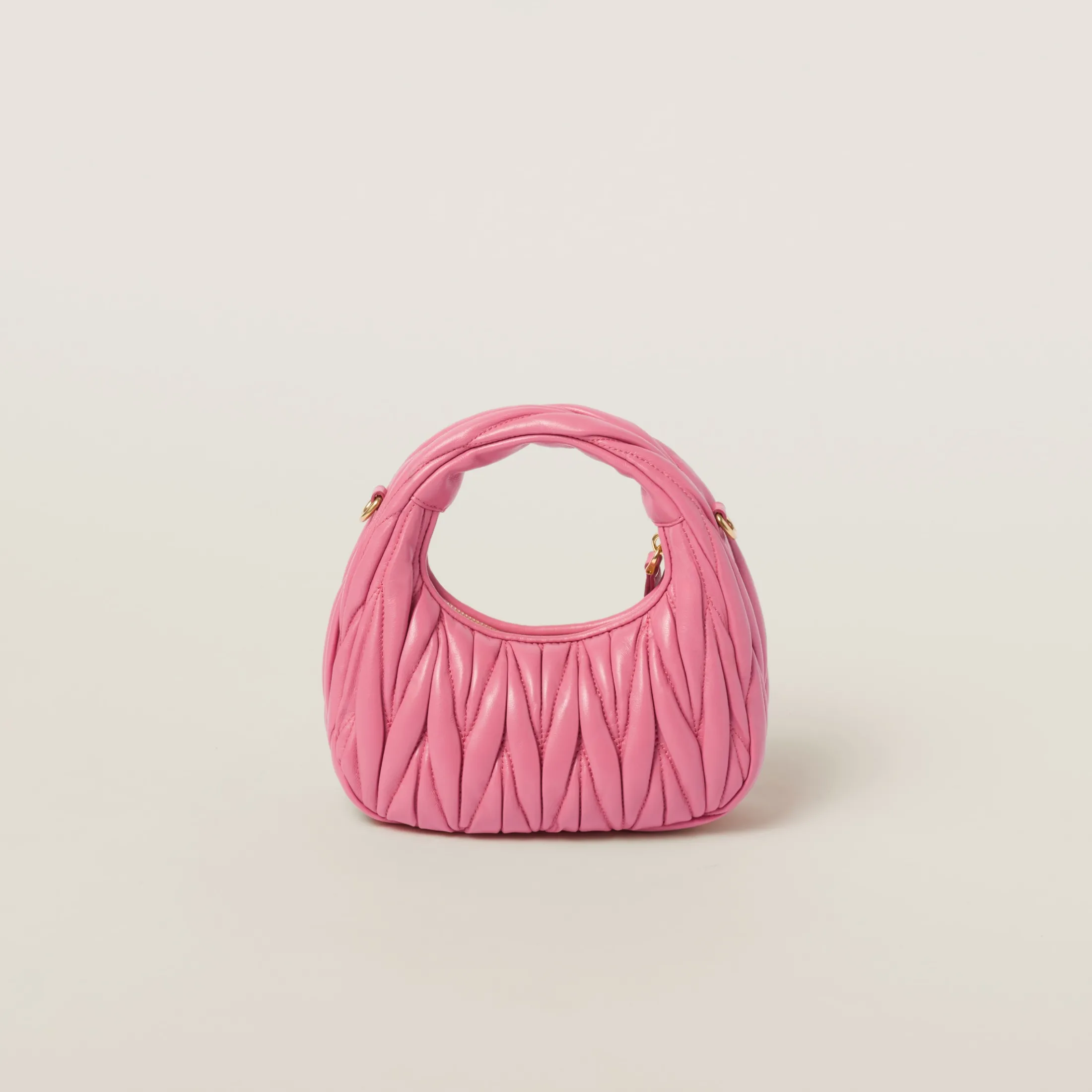 Begonia Pink Wander Matelassé Nappa Leather Hobo Mini-bag | Miu Miu