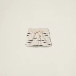 Beige/blue Cotton Fleece Shorts | Miu Miu