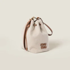 Beige/brandy Canvas And Leather Bucket Bag | Miu Miu