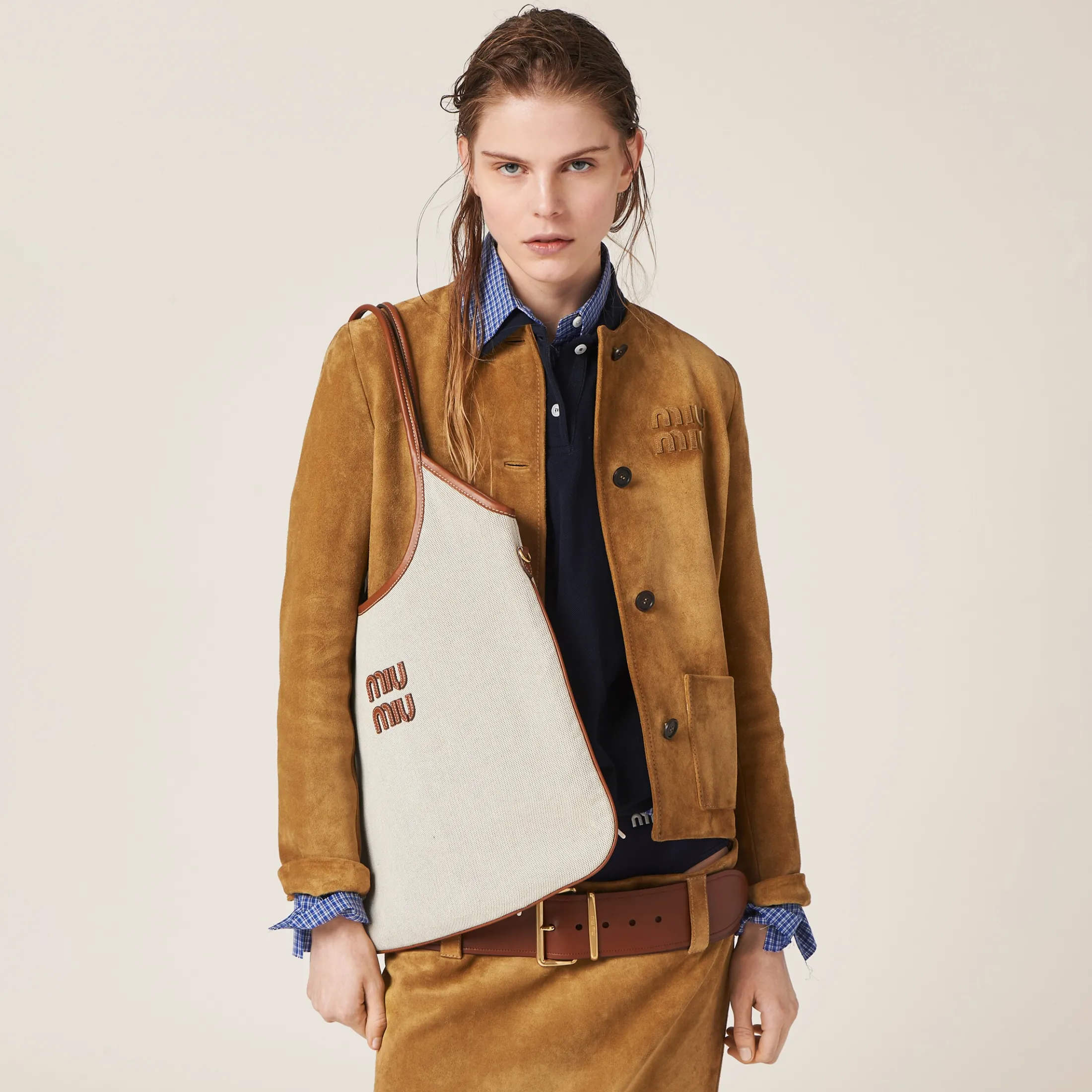 Beige/brandy Ivy Canvas Bag | Miu Miu