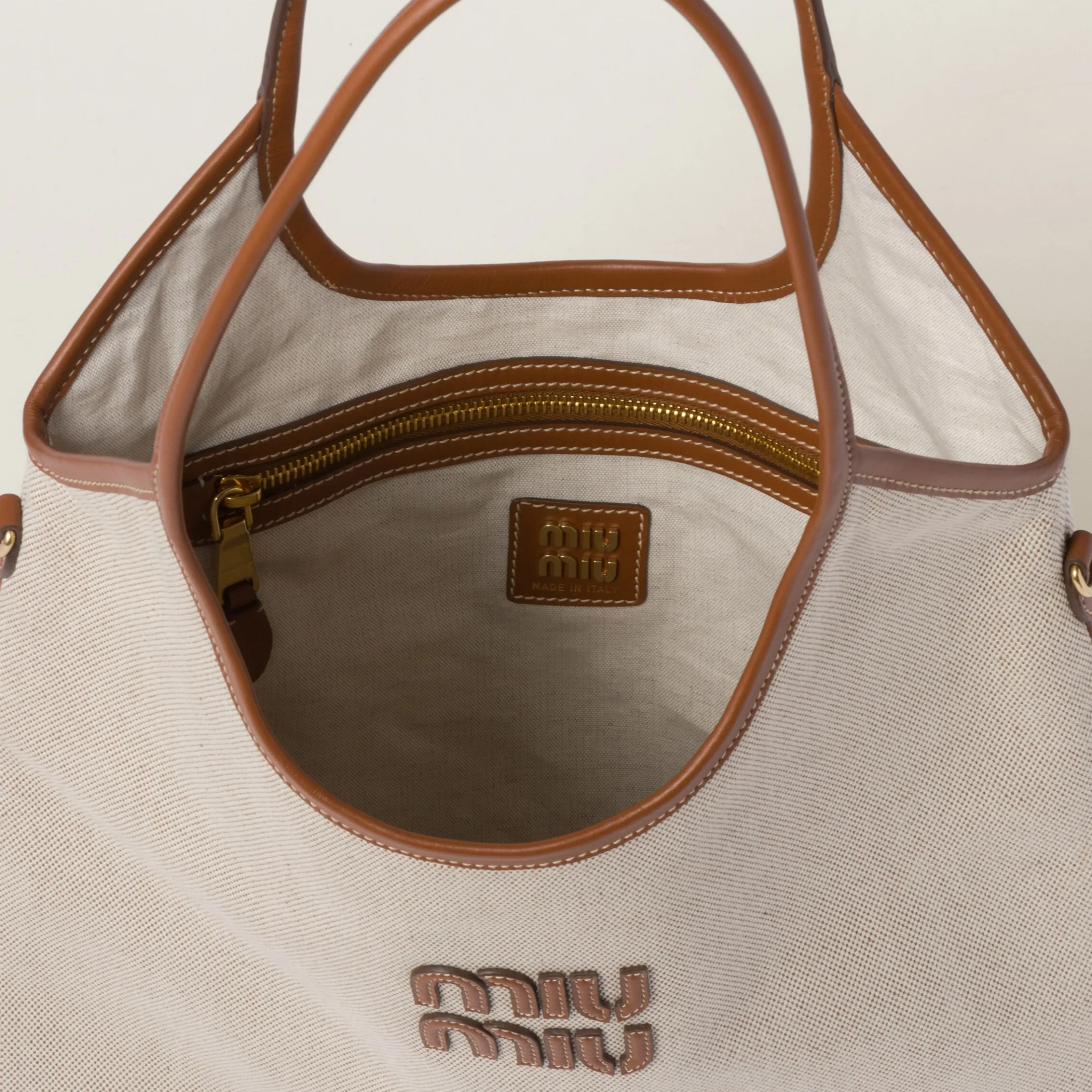 Beige/brandy Ivy Canvas Bag | Miu Miu