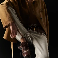 Beige/cognac Canvas Pants | Miu Miu