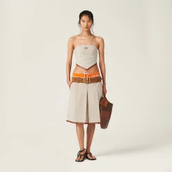 Beige/cognac Canvas Skirt | Miu Miu