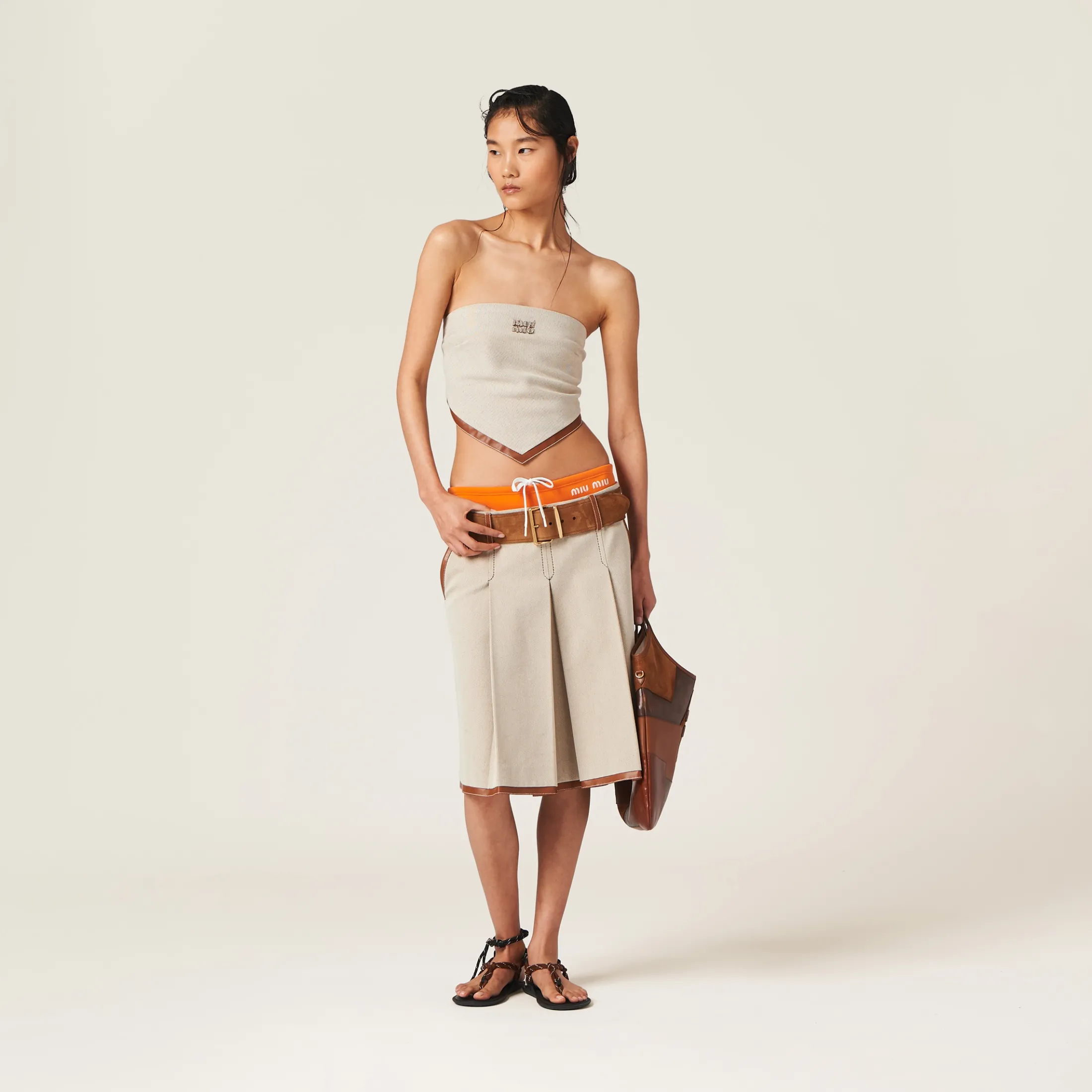 Beige/cognac Canvas Top | Miu Miu