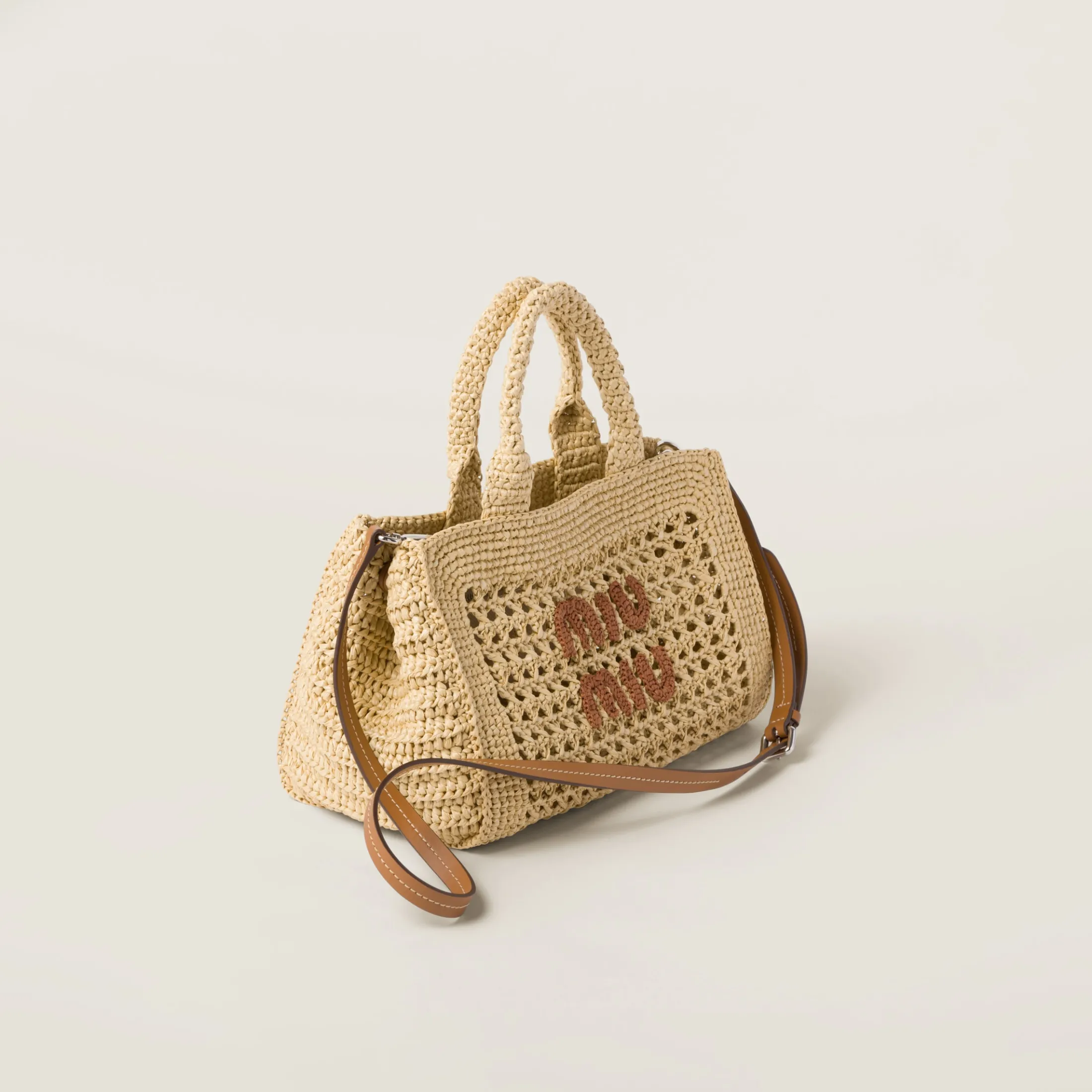 Beige/cognac Crochet Handbag | Miu Miu