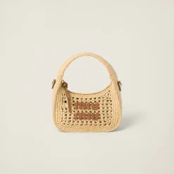 Beige/cognac Wander Woven Fabric Hobo Bag | Miu Miu