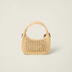 Beige/cognac Wander Woven Fabric Hobo Bag | Miu Miu
