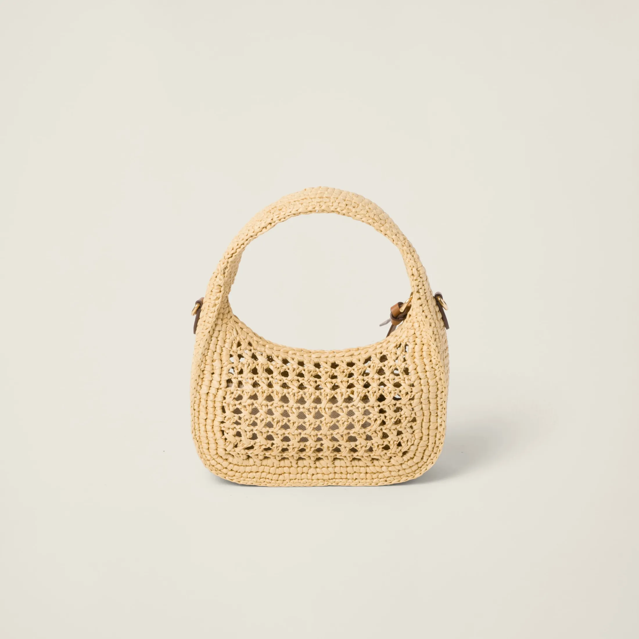 Beige/cognac Wander Woven Fabric Hobo Bag | Miu Miu