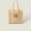 Beige/cognac Woven Fabric Tote Bag | Miu Miu
