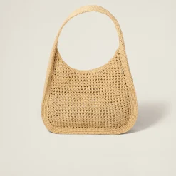 Beige/cognac Woven Fabric Hobo Bag | Miu Miu