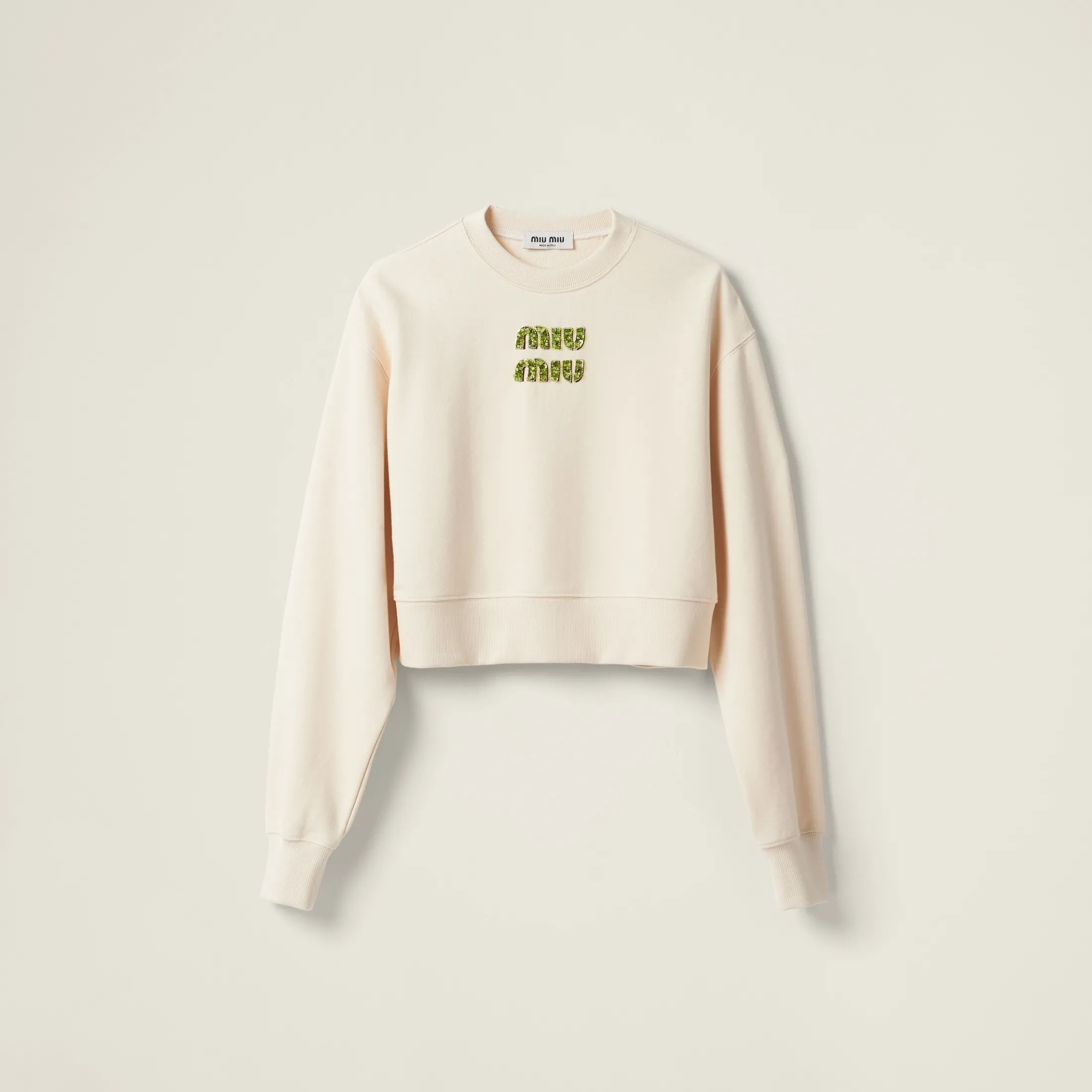 Beige+fern Green Sweatshirt With Embroidered Logo | Miu Miu