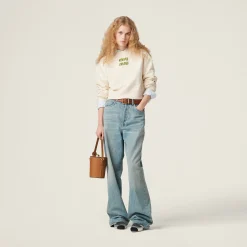 Beige+fern Green Sweatshirt With Embroidered Logo | Miu Miu