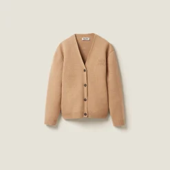 Biscuit Wool And Nylon Knit Cardigan | Miu Miu