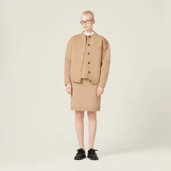 Biscuit Wool And Nylon Skirt | Miu Miu