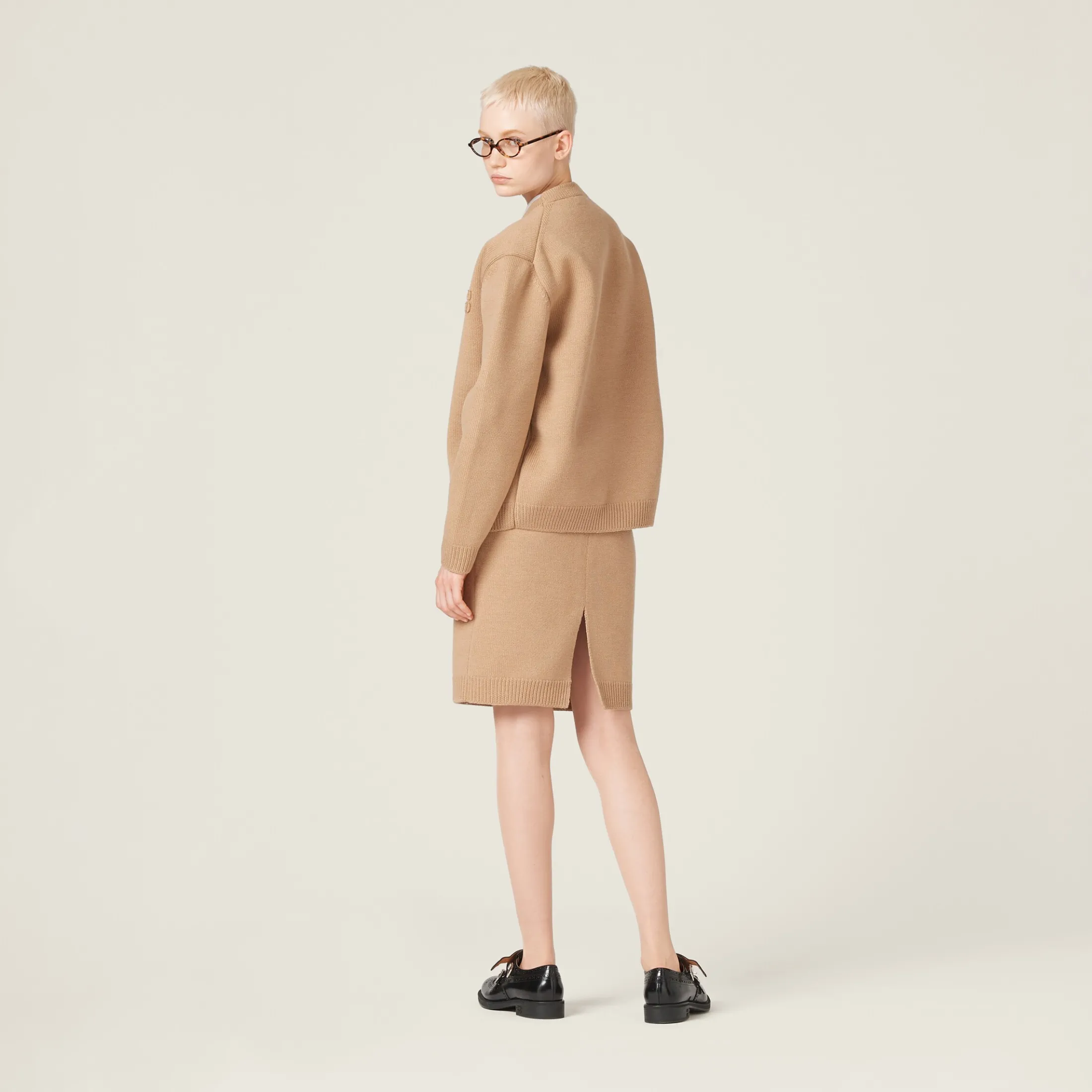 Biscuit Wool And Nylon Skirt | Miu Miu