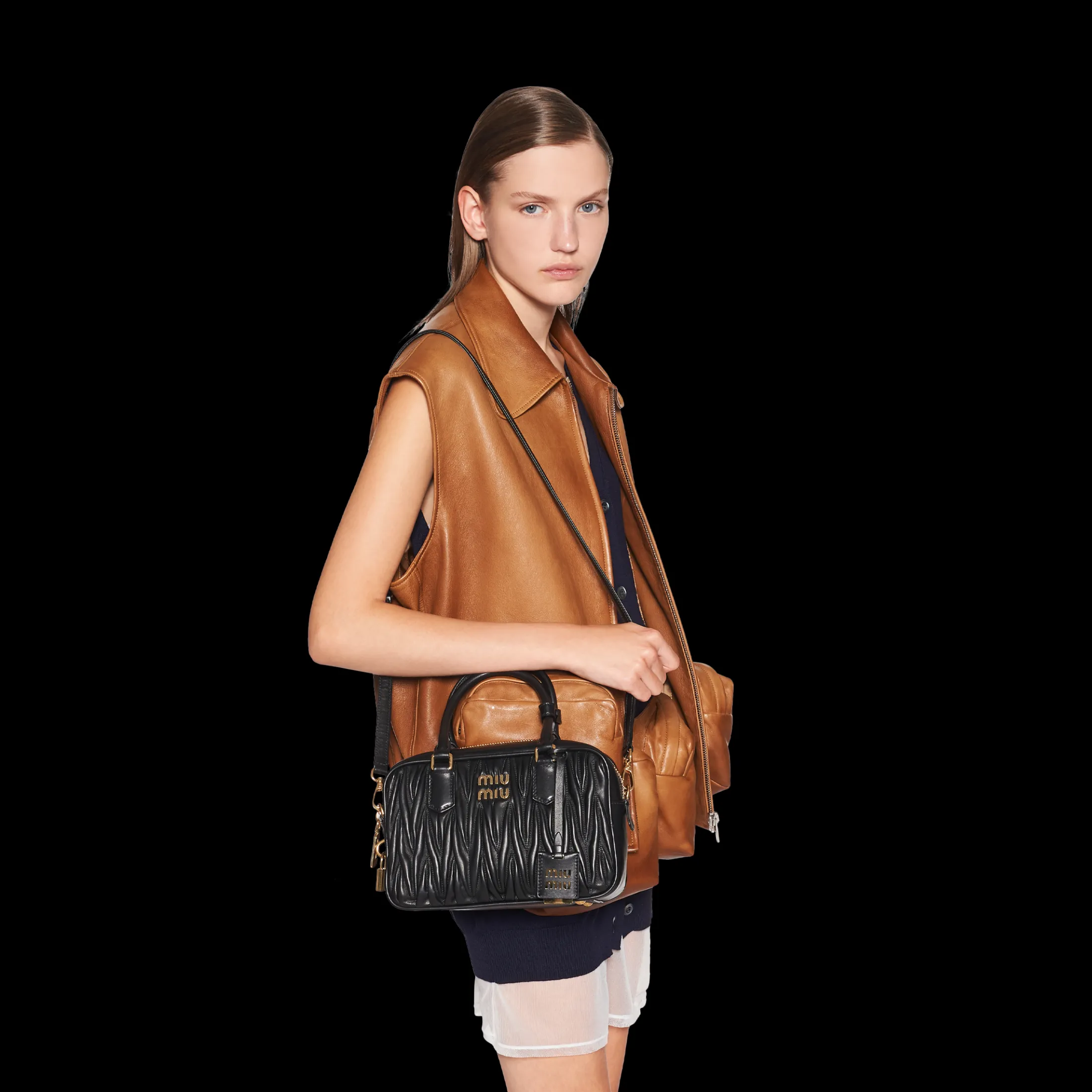 Black Arcadie Matelassé Nappa Leather Bag | Miu Miu