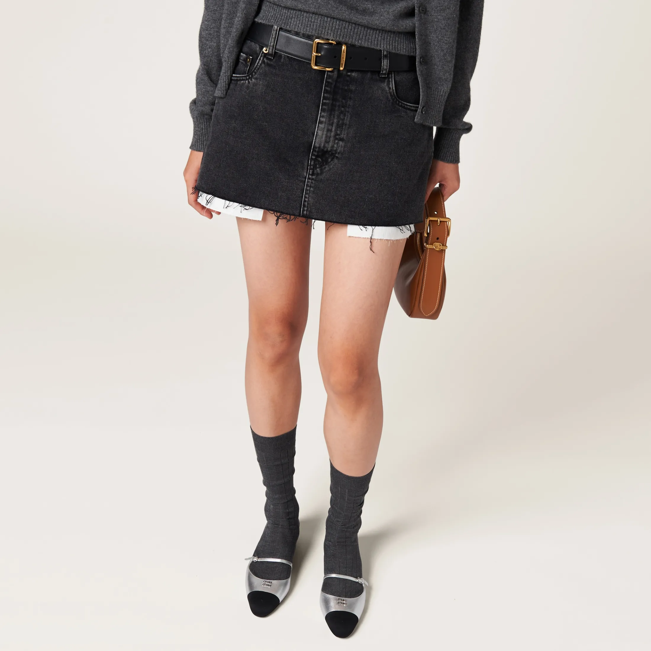 Black Black Denim Miniskirt | Miu Miu