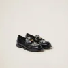 Black Brushed Leather And Gingham Check Fabric Loafers | Miu Miu