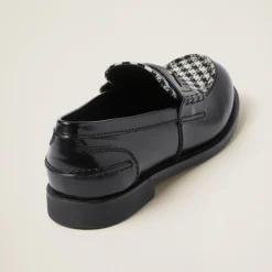 Black Brushed Leather And Gingham Check Fabric Loafers | Miu Miu
