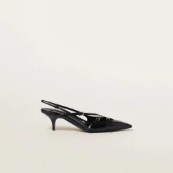 Black Brushed Leather Slingbacks With Buckles | Miu Miu