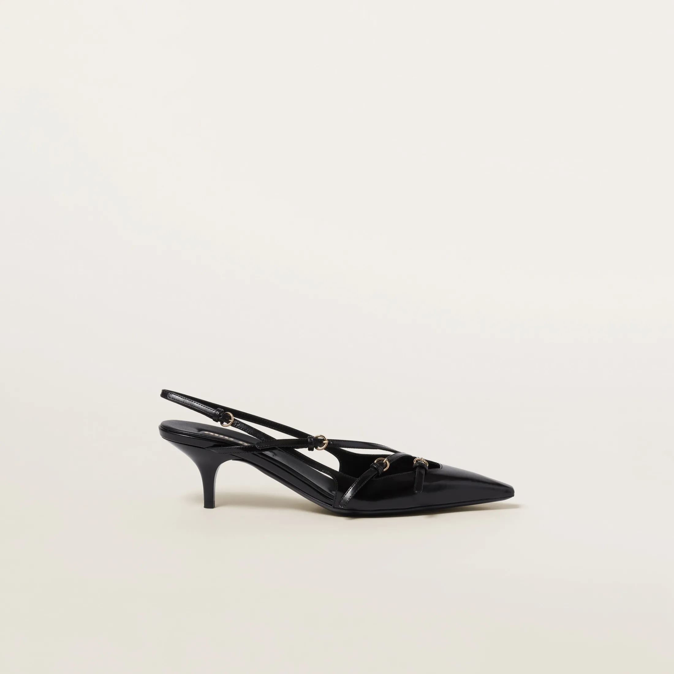 Black Brushed Leather Slingbacks With Buckles | Miu Miu