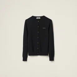 Black Cashmere Knit Cardigan | Miu Miu