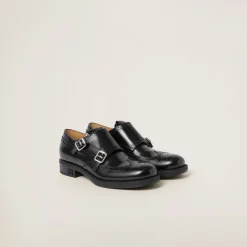 Black Church's X Miu Miu Brushed Leather Double Monk Brogue Shoes | Miu Miu