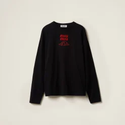 Black Cotton Jersey T-shirt | Miu Miu