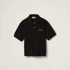 Black Cotton Piqué Polo Shirt | Miu Miu