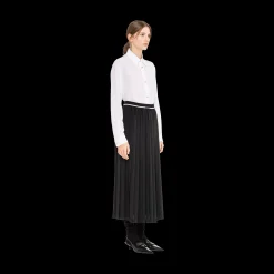 Black Crepe De Chine Pleated Midi Skirt | Miu Miu