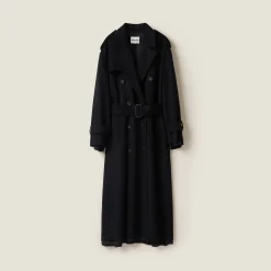 Black Double-breasted Velour Coat | Miu Miu