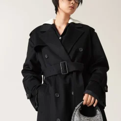 Black Double-breasted Velour Coat | Miu Miu