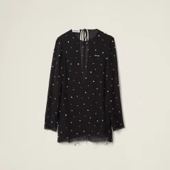 Black Embroidered Chiffon Dress | Miu Miu