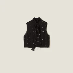 Black Embroidered Chiffon Top | Miu Miu
