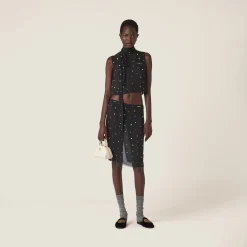 Black Embroidered Chiffon Top | Miu Miu