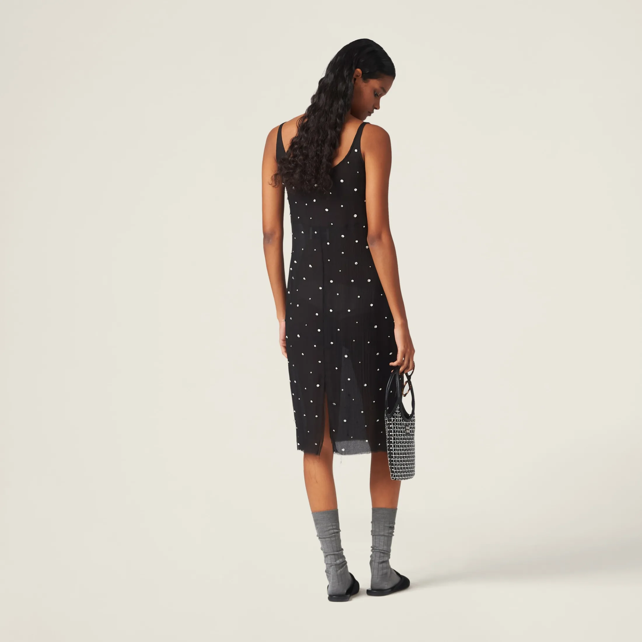 Black Embroidered Chiffon Dress | Miu Miu
