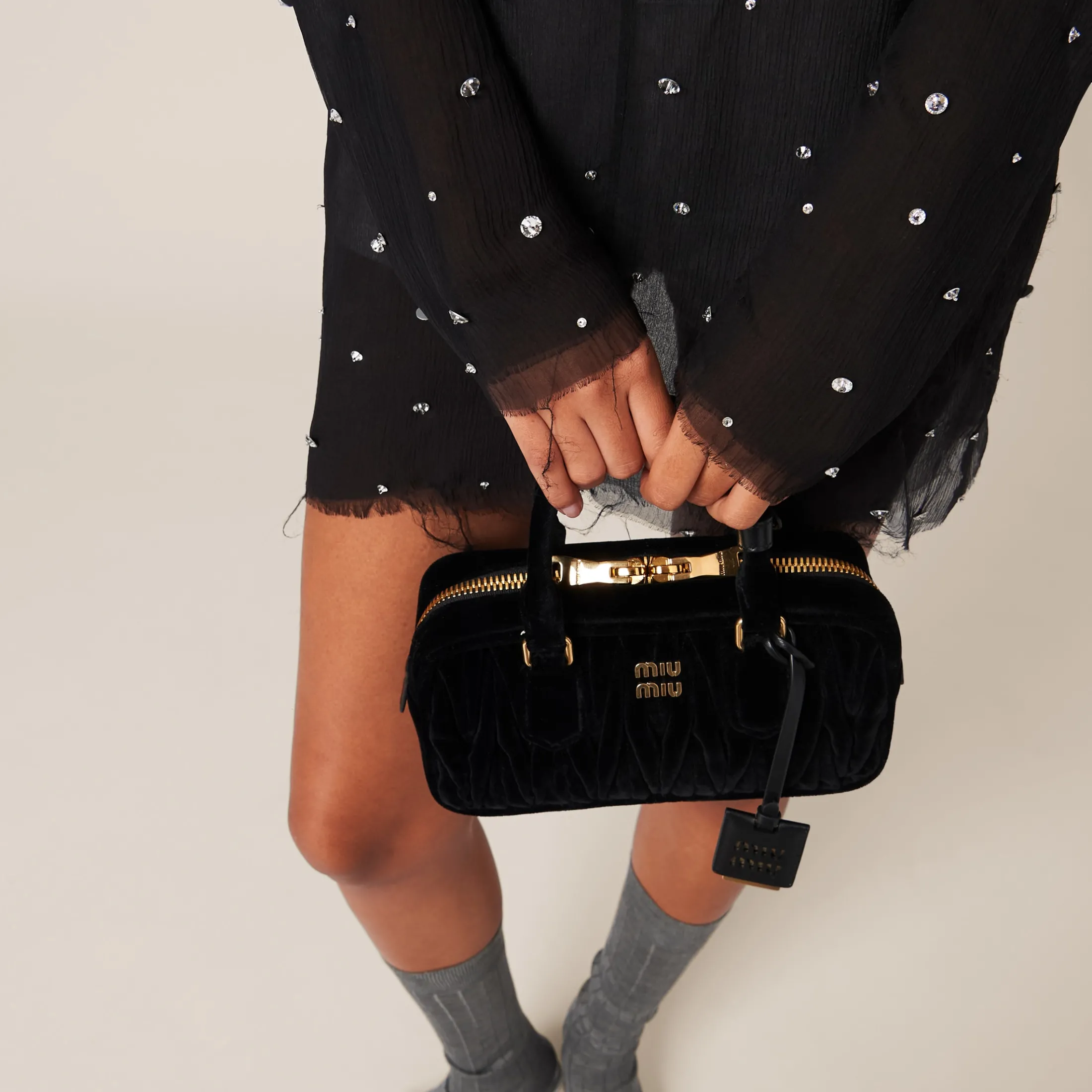 Black Embroidered Chiffon Dress | Miu Miu