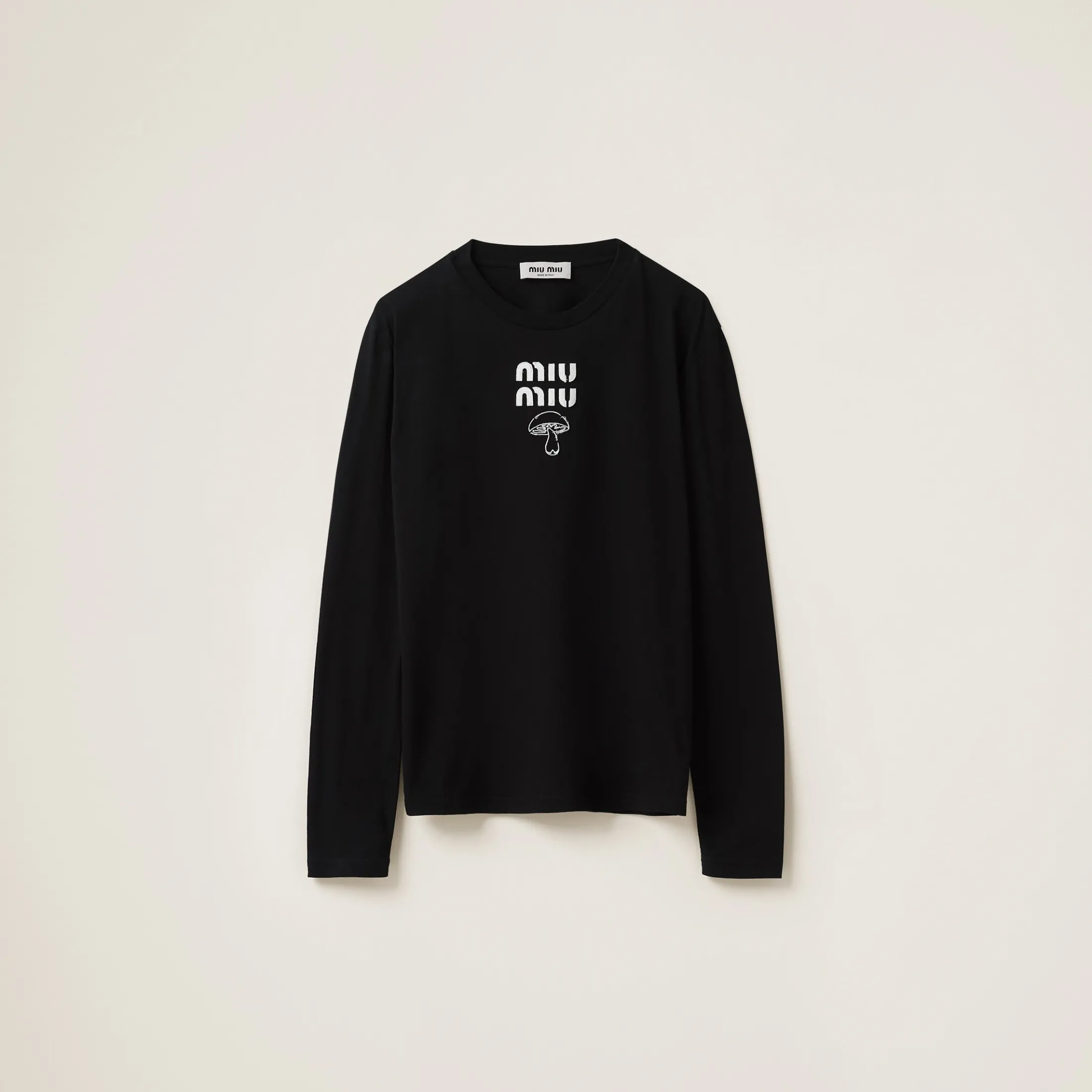 Black Embroidered Cotton T-shirt | Miu Miu