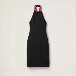 Black Embroidered Grain De Poudre Dress | Miu Miu