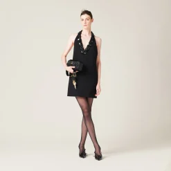 Black Embroidered Grain De Poudre Mini-dress | Miu Miu
