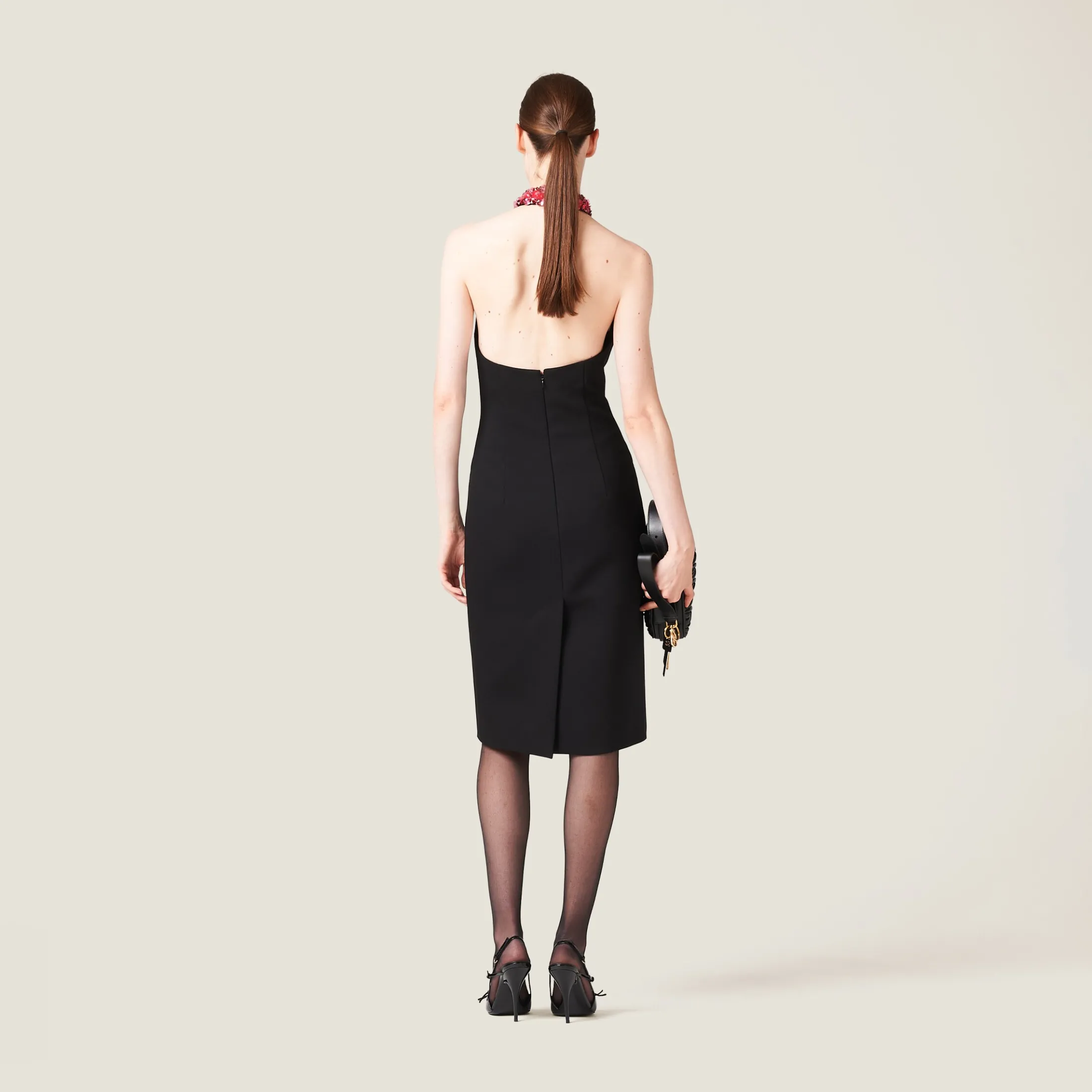 Black Embroidered Grain De Poudre Dress | Miu Miu