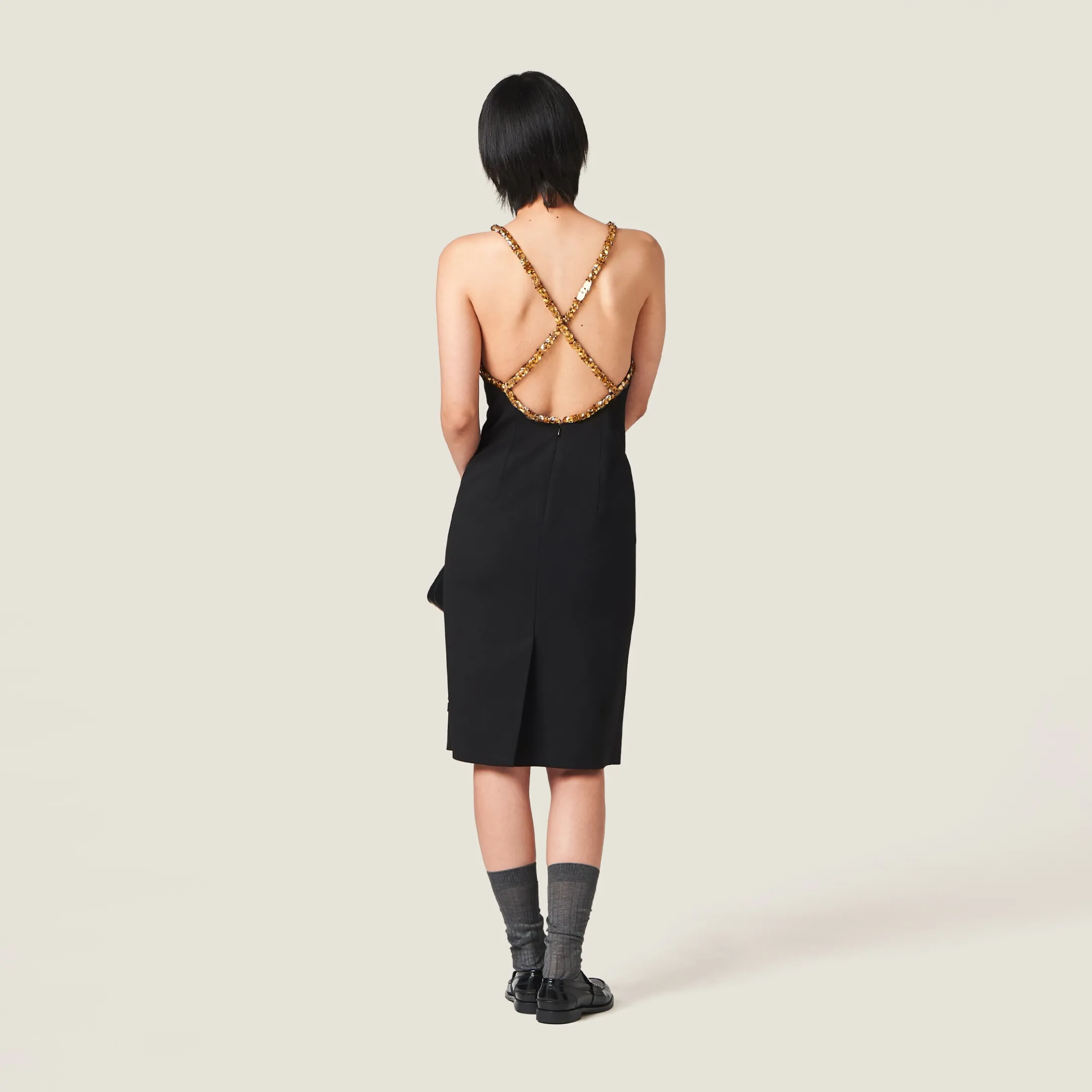Black Embroidered Grain De Poudre Dress | Miu Miu