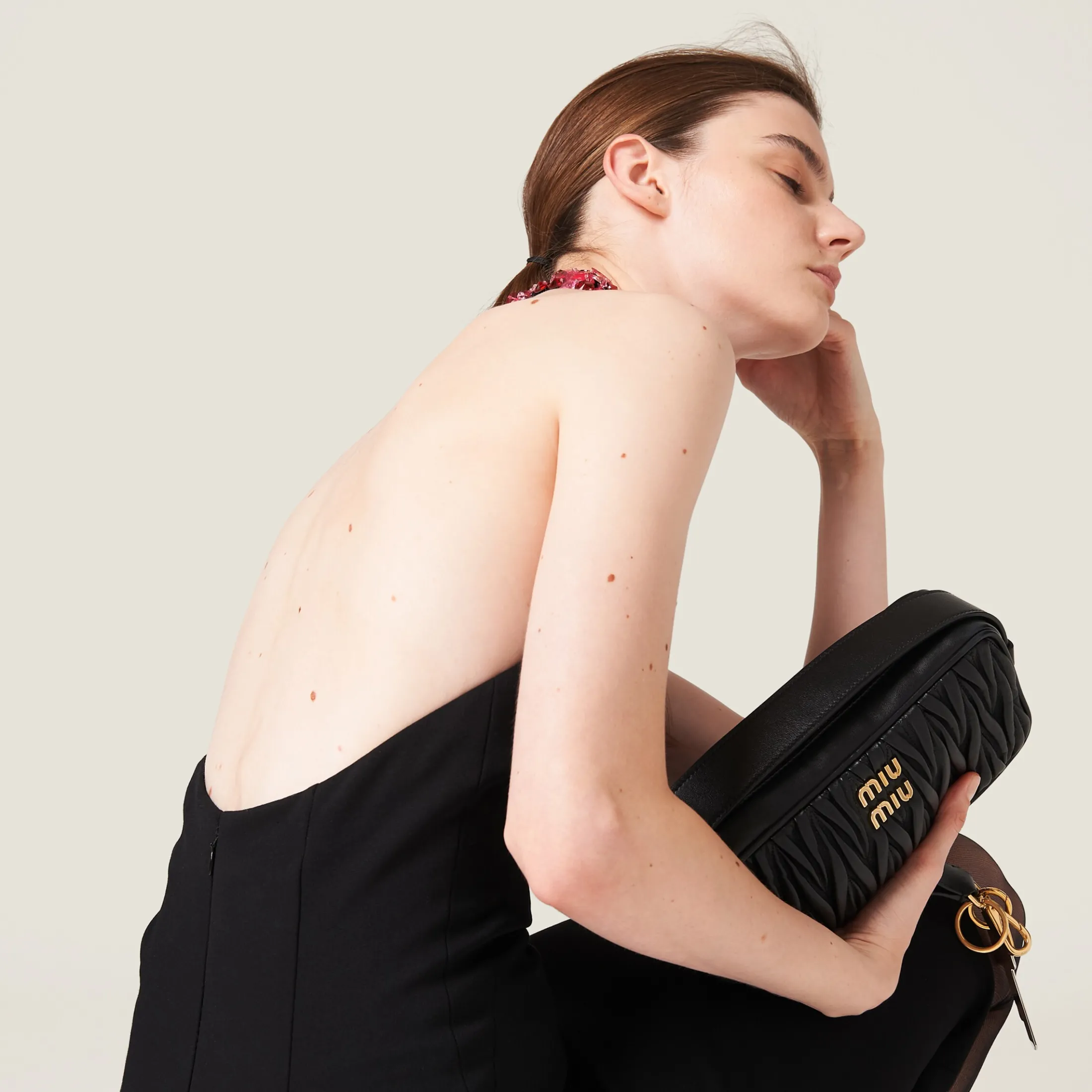 Black Embroidered Grain De Poudre Dress | Miu Miu