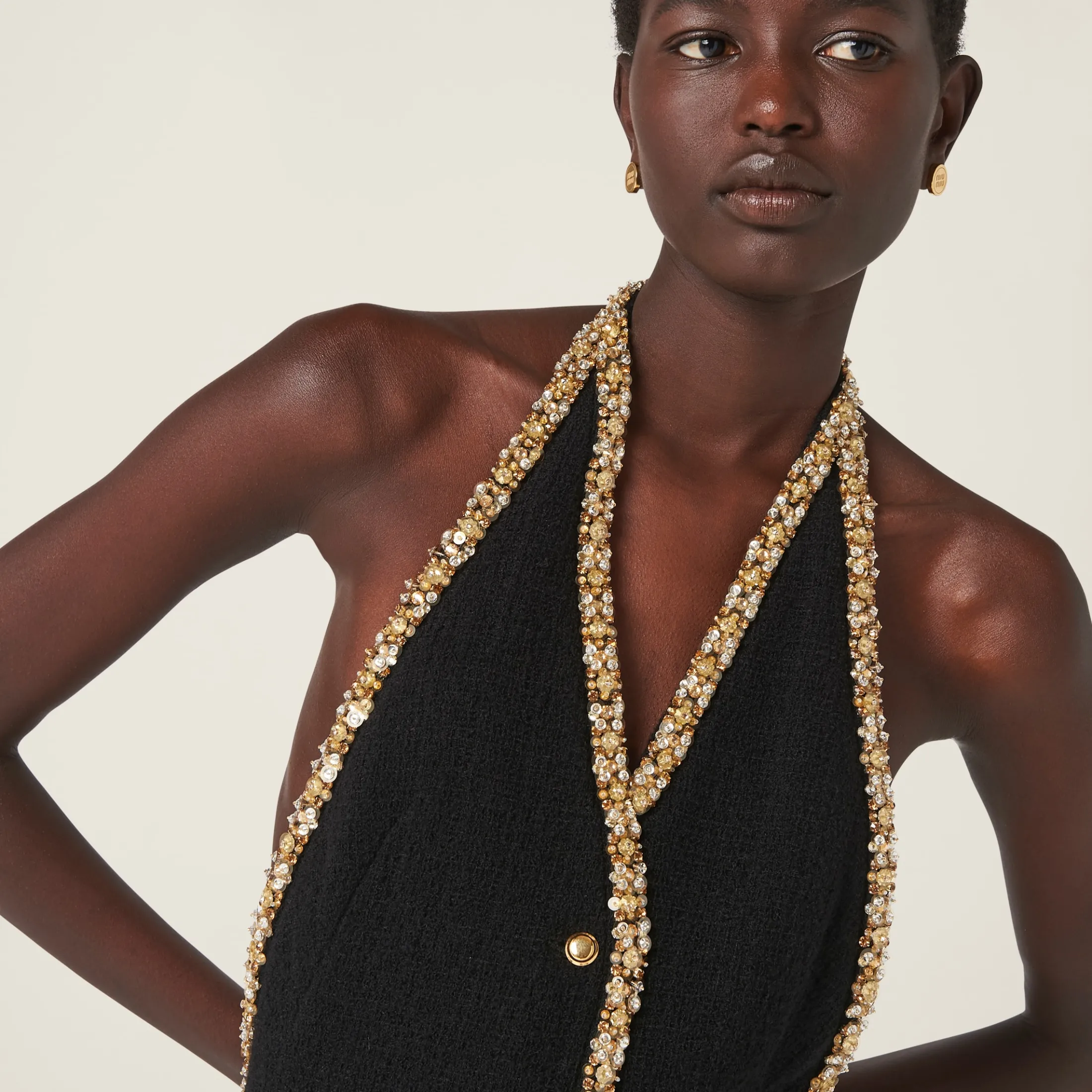 Black Embroidered Tweed Mini-dress | Miu Miu