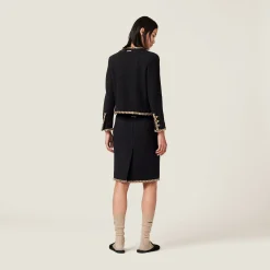 Black Embroidered Tweed Skirt | Miu Miu