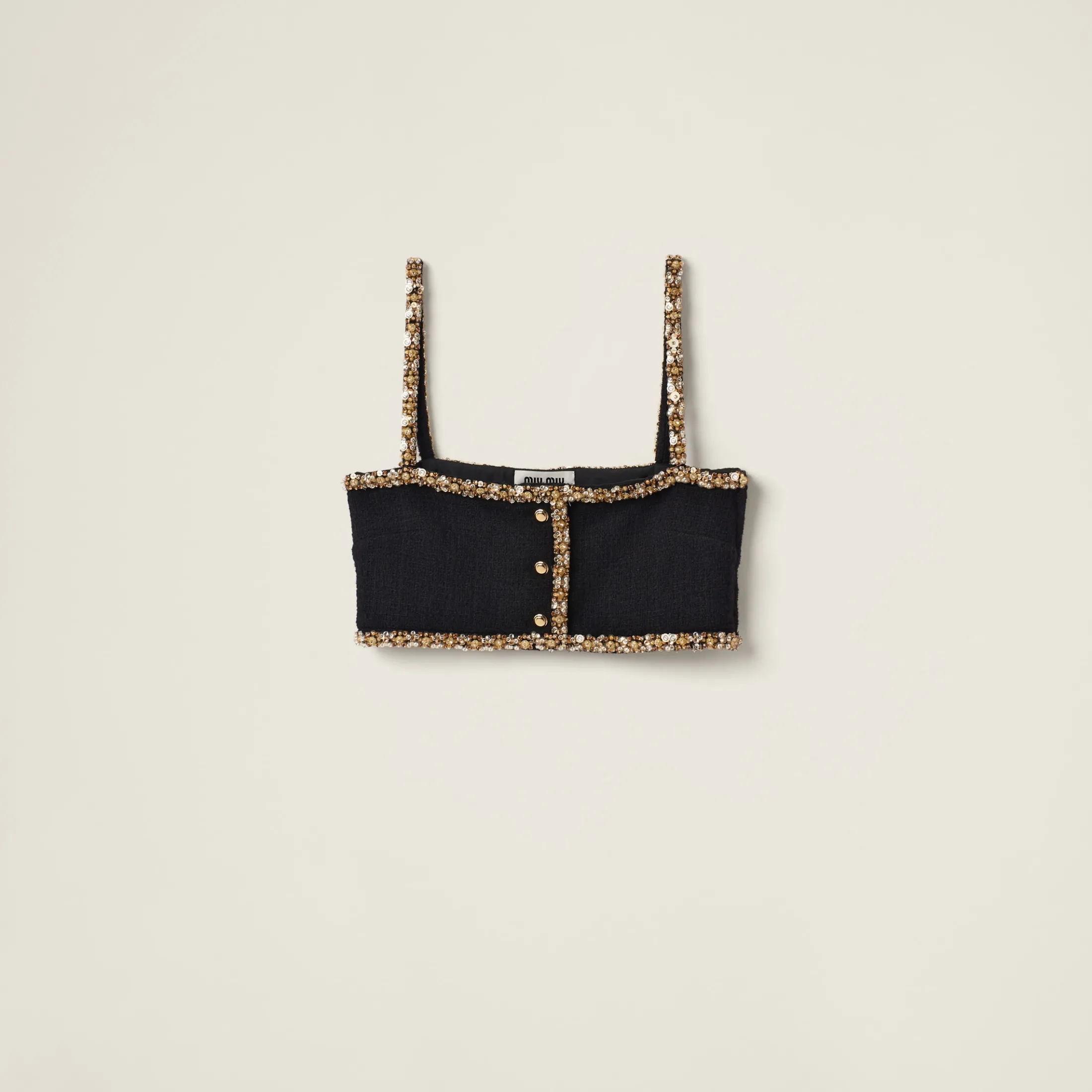 Black Embroidered Tweed Top | Miu Miu