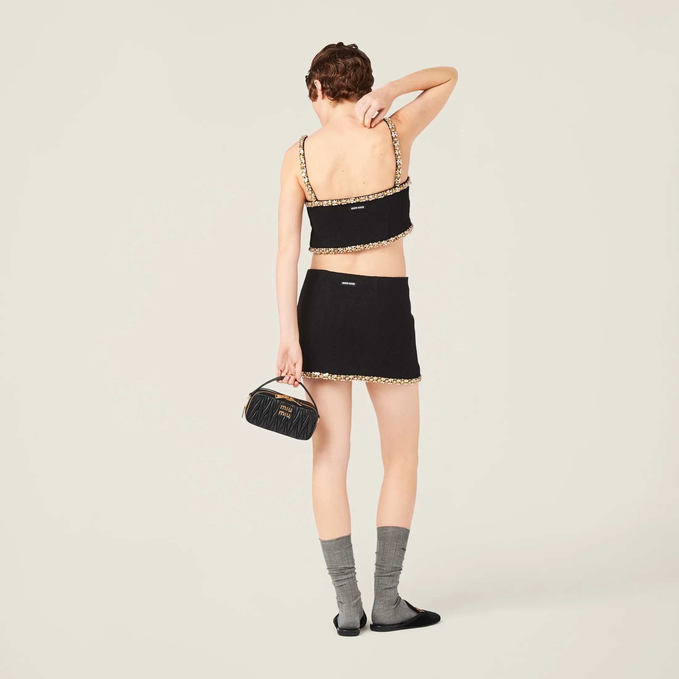 Black Embroidered Tweed Top | Miu Miu
