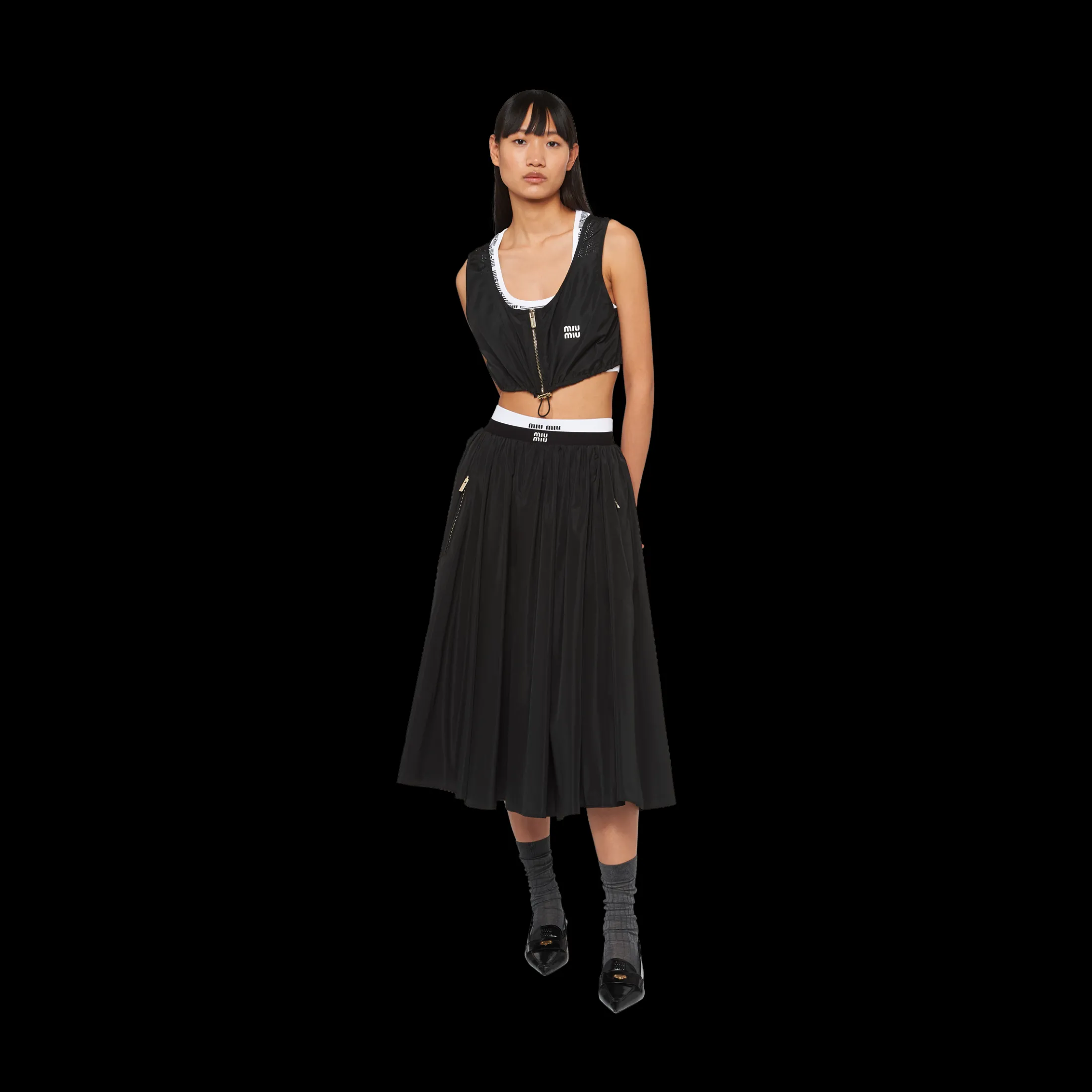 Black Full Technical Silk Skirt | Miu Miu